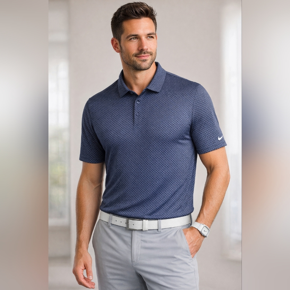 Nike Dri-FIT Polo XL Blue Pattern Golf Shirt Performance Casual